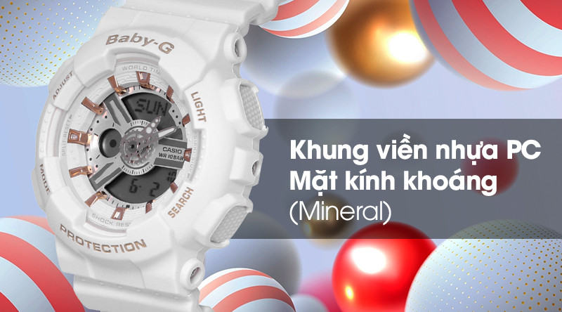 Mặt kính và khung viền đồng hồ Baby G nữ giá rẻ bền bỉ, chống va đập