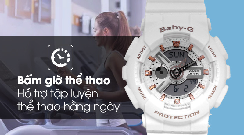 Tính năng bấm giờ thể thao tiện lợi trên đồng hồ Baby G nữ