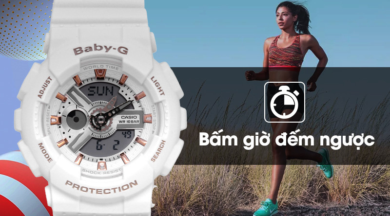 Đồng hồ Baby G nữ giá rẻ với chức năng đếm ngược thời gian