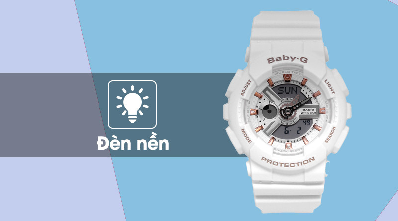 Đèn LED cực sáng hỗ trợ xem giờ trong bóng tối trên Baby G nữ