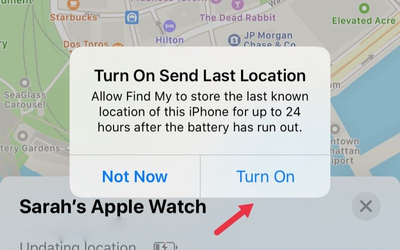 Kích hoạt tính năng gửi vị trí cuối cùng của Apple Watch