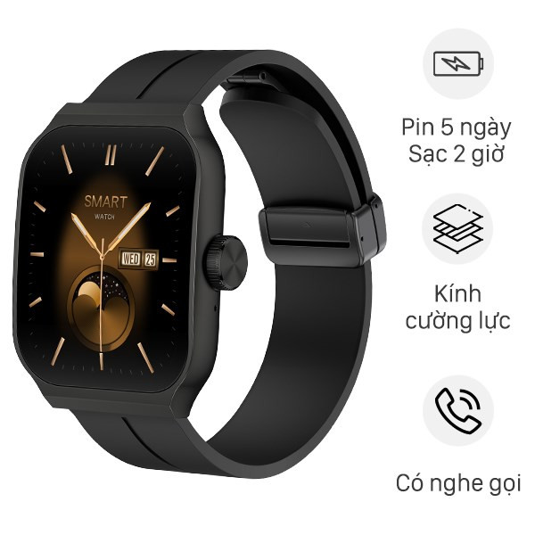 Đồng hồ thông minh BeFit Watch Ultra màu đen với dây silicone bền bỉ