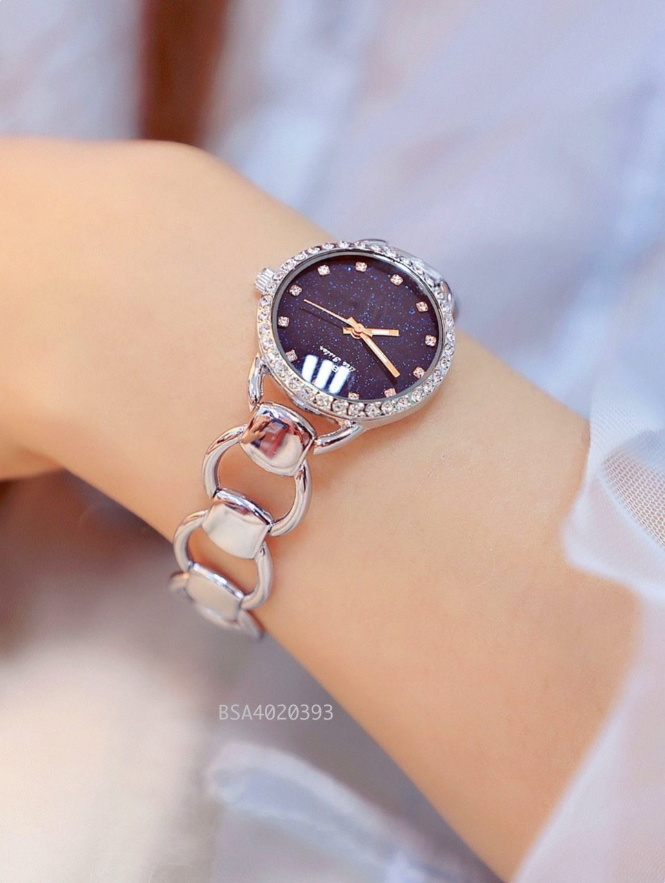 Đồng hồ Bee Sister nữ dây lắc thép không gỉ màu bạc
