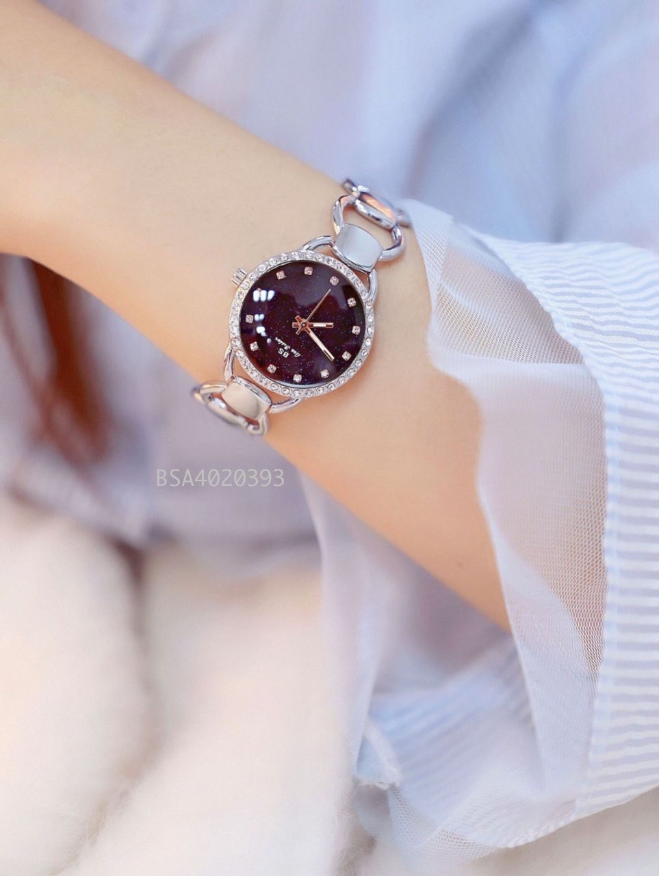Đồng hồ Bee Sister nữ dây lắc thép không gỉ màu bạc đeo tay