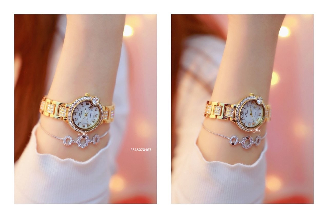 Đồng hồ Bee Sister nữ mặt đá lớn màu vàng