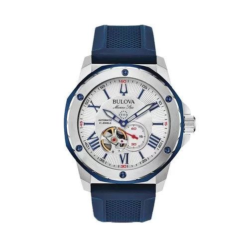 Chi tiết đồng hồ Bulova Marine Star 98A225 dây cao su màu trắng