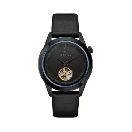 Đồng hồ Bulova Modern Automatic 98A323 với dây đồng hồ Bulova chính hãng bằng da màu đen.
