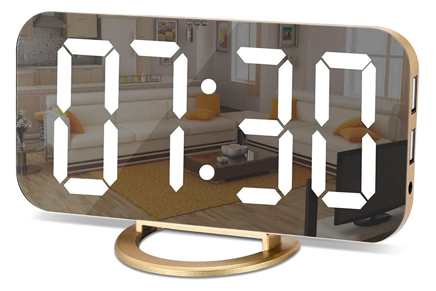 Đồng hồ để bàn trang trí phòng khách SZELAM kỹ thuật số, màn hình LED và tích hợp cổng sạc USB.
