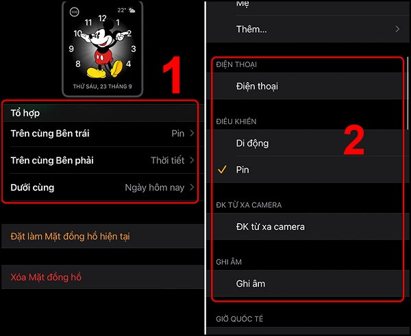 Giao diện "Mặt đồng hồ của tôi" trong ứng dụng Watch để thêm ứng dụng vào mặt đồng hồ Apple Watch.