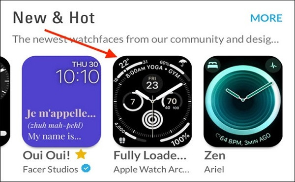Bản xem trước mặt đồng hồ Apple Watch trong ứng dụng Face Sharing trước khi cài đặt.