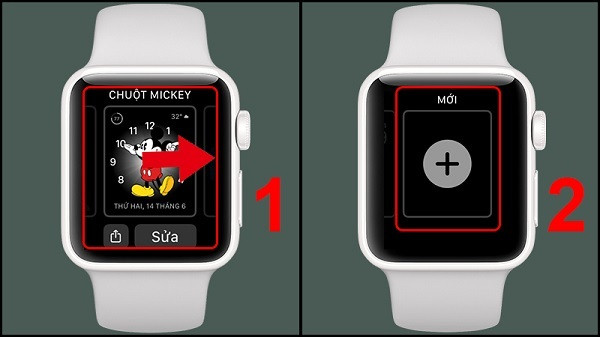 Biểu tượng dấu cộng (+) để thêm một mặt đồng hồ Apple Watch mới trực tiếp từ thiết bị.