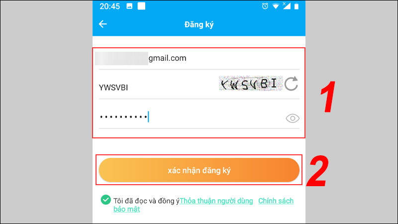Điền thông tin đăng ký tài khoản