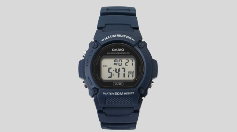 Mặt số điện tử của đồng hồ CASIO W-219H-2AVDF hiển thị đầy đủ thời gian, thứ, ngày, dễ dàng theo dõi