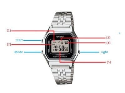 Vị trí các nút trên đồng hồ Casio Water Resist 4 nút