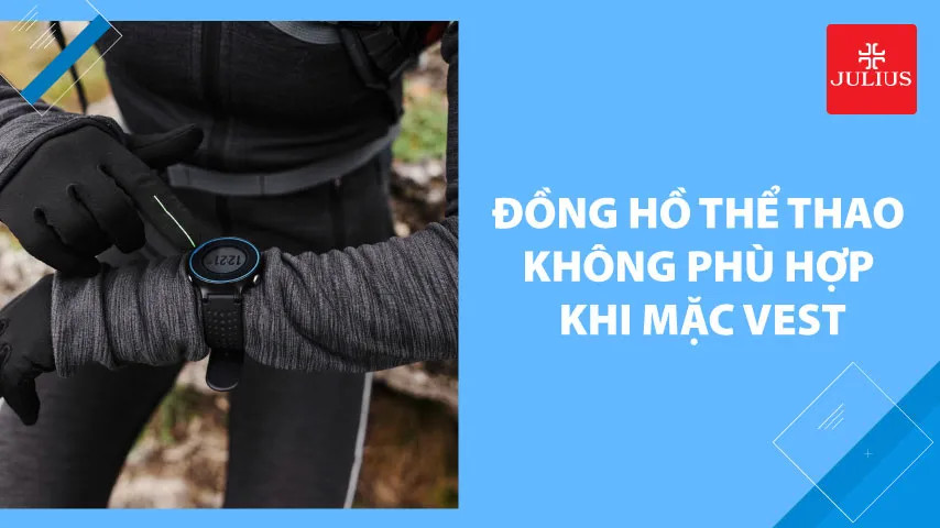 Đồng hồ thể thao với mặt số lớn, nhiều chi tiết và dây cao su không phù hợp khi mặc vest