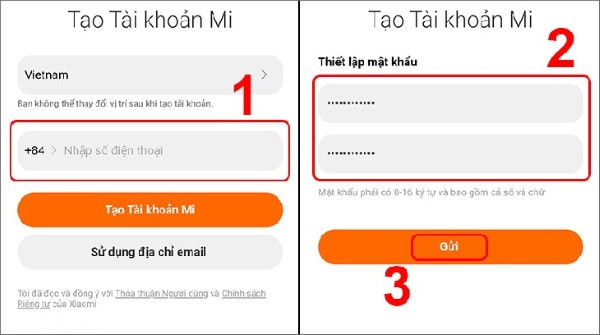 Các bước nhập thông tin cá nhân khi tạo tài khoản Xiaomi để hoàn tất cài đặt kết nối đồng hồ