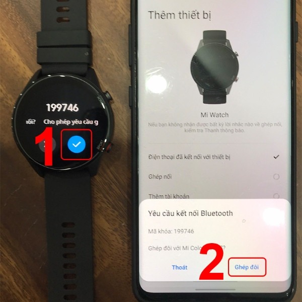 Màn hình đồng hồ Xiaomi hiển thị xác nhận ghép nối với điện thoại