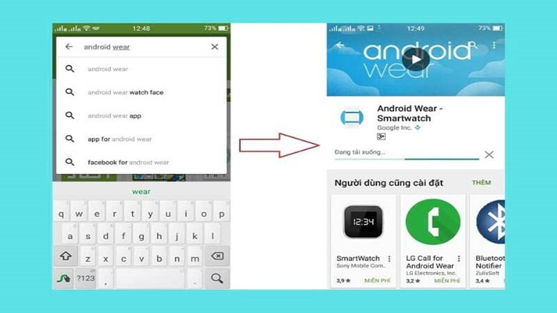 Cài đặt ứng dụng Android Wear trên CH Play để đồng hồ kết nối với điện thoại Android