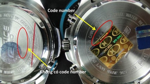 Mặt sau đồng hồ Casio Edifice với số seri và các thông tin khắc laser, giúp nhận biết đồng hồ Casio chính hãng