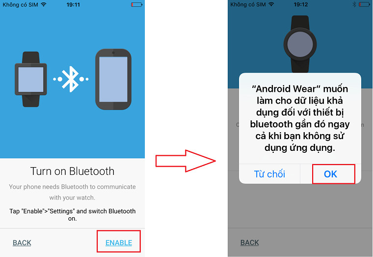 Điện thoại di động đang kết nối với smartwatch qua ứng dụng quản lý