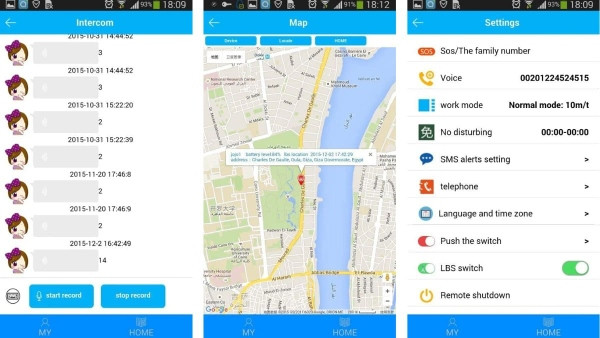 Giao diện chính của ứng dụng SeTracker với các tính năng quản lý đồng hồ thông minh trẻ em