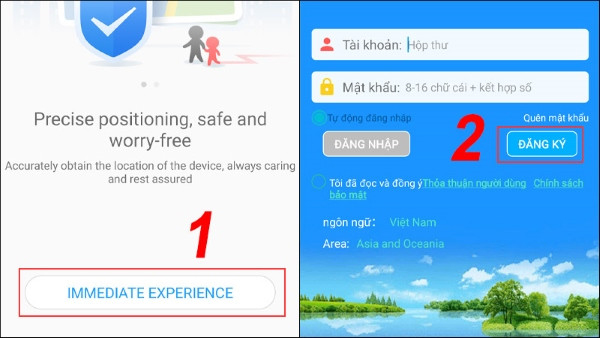 Màn hình đăng ký tài khoản SeTracker để sử dụng đồng hồ thông minh trẻ em