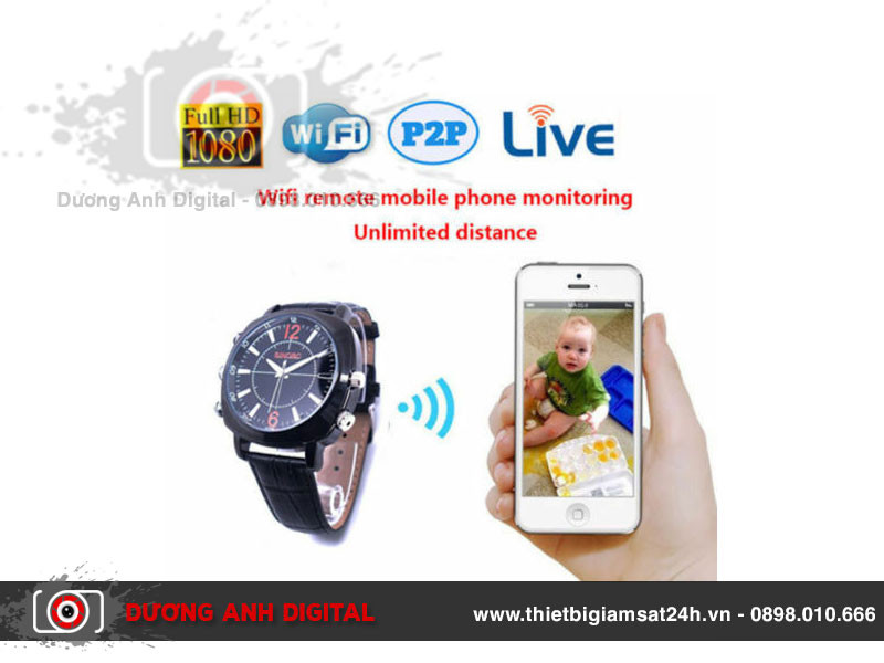 Đồng hồ đeo tay camera ngụy trang wifi Spy Watch 1080P hỗ trợ giám sát hiệu quả