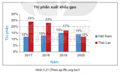 Biểu đồ đường biểu thị thị phần xuất khẩu gạo, có thể liên tưởng đến thị phần xuất khẩu đồng hồ của các công ty.
