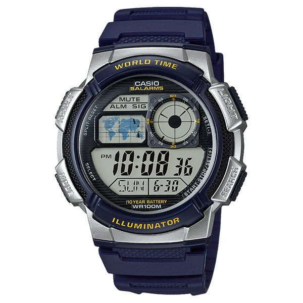 Đồng hồ Casio nam AE-1000W-2AVDF mặt xanh dương, dây nhựa, thiết kế thể thao, chống nước 10 ATM