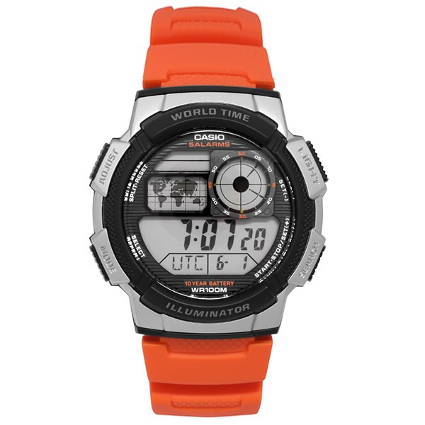 Đồng hồ Casio nam AE-1000W-4BVDF màu cam năng động, hiển thị điện tử, lý tưởng cho hoạt động ngoài trời, có khả năng chống nước
