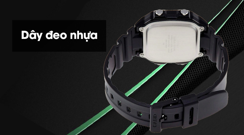 Dây đeo nhựa resin bền bỉ, nhẹ nhàng và không thấm nước của đồng hồ Casio AE-1200WH-1AVDF