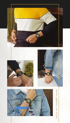 Đồng hồ Casio AE-1300WH-1AVDF với thiết kế mạnh mẽ, thể thao