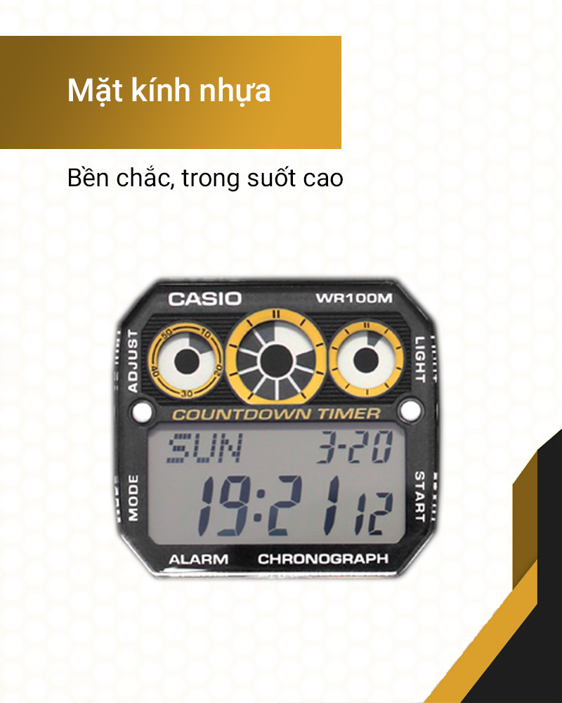 Màn hình kỹ thuật số hiển thị rõ ràng trên đồng hồ Casio AE-1300WH-1AVDF