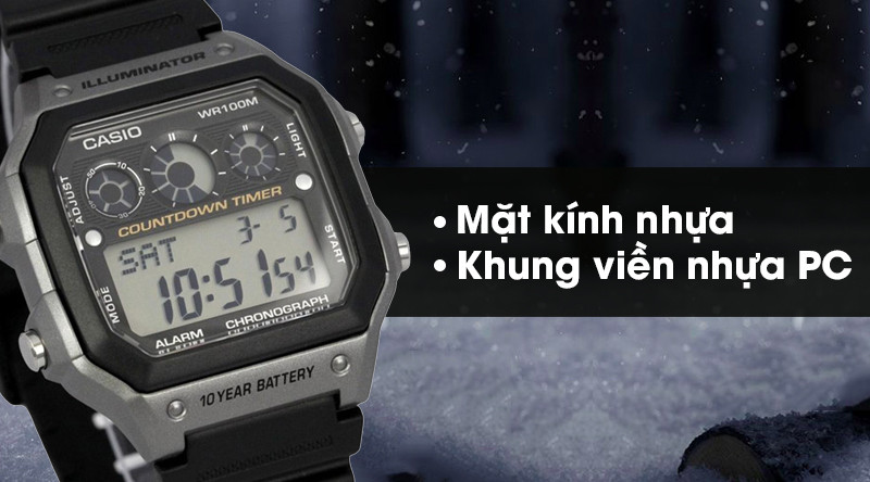 Casio AE-1300WH-8AVDF nổi bật với độ bền bỉ và khung viền chắc chắn