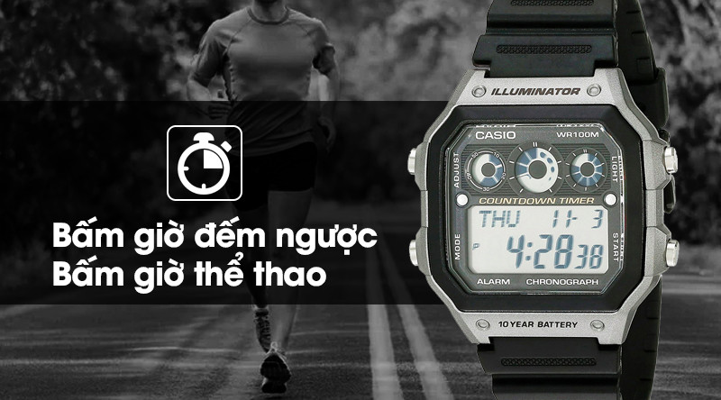 Đồng hồ nam Casio AE-1300WH-8AVDF với các tính năng bấm giờ chuyên nghiệp