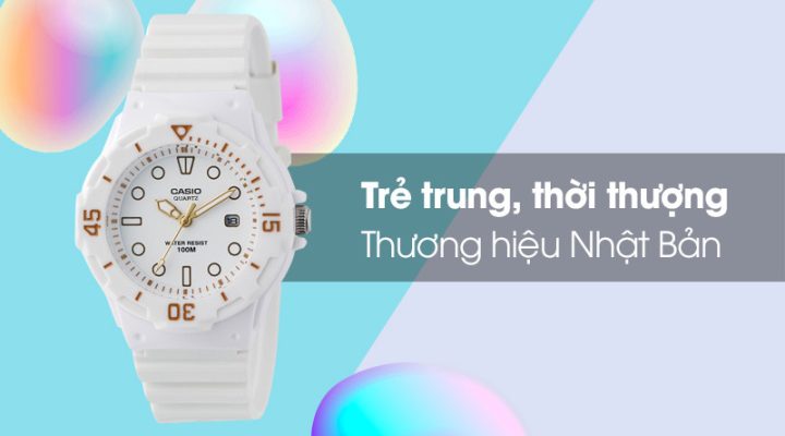 Đồng hồ nữ Casio LRW-200H-7E2VDF màu trắng, thể hiện rõ thiết kế mặt số và kim đồng hồ