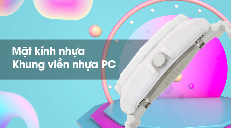 Khung viền và mặt kính cứng cáp của đồng hồ Casio LRW-200H-7E2VDF cho nữ, nhấn mạnh độ bền bỉ