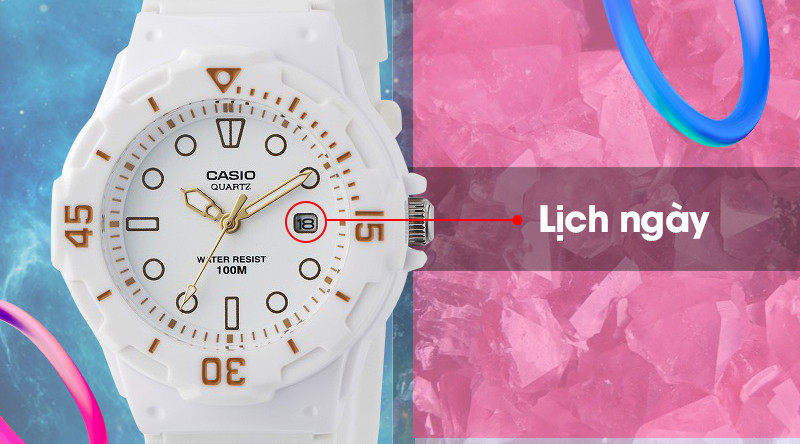 Mặt số của đồng hồ Casio LRW-200H-7E2VDF cho nữ, hiển thị rõ ô lịch ngày tiện lợi