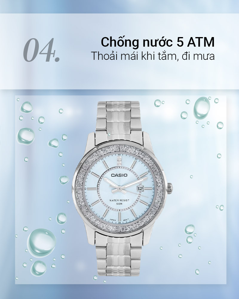 Khả năng chống nước 5 ATM của đồng hồ Casio Nữ LTP-1358D-2AVDF