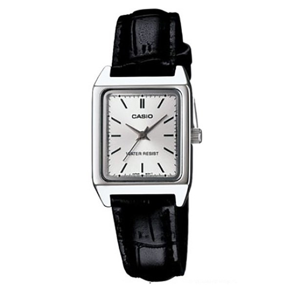 Đồng hồ Casio LTP-V007L-7E1UDF với mặt vuông nhỏ và dây da đen vân cá sấu