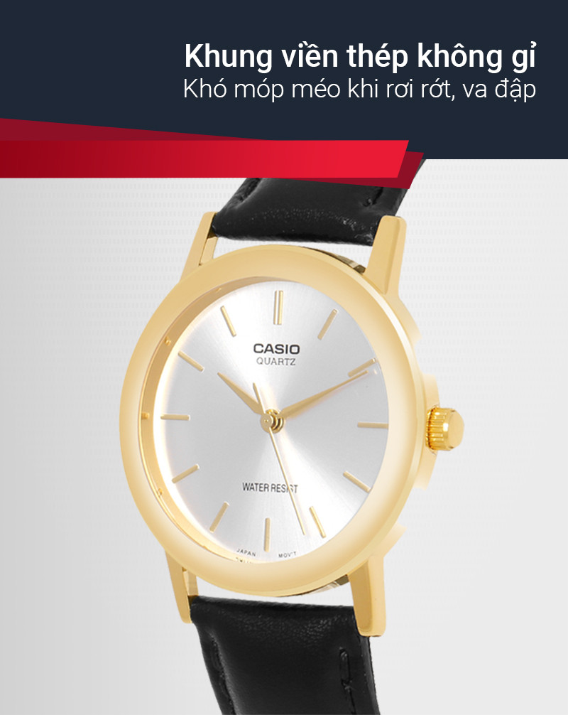 Khung viền thép không gỉ của đồng hồ Casio MTP-1095Q-7A