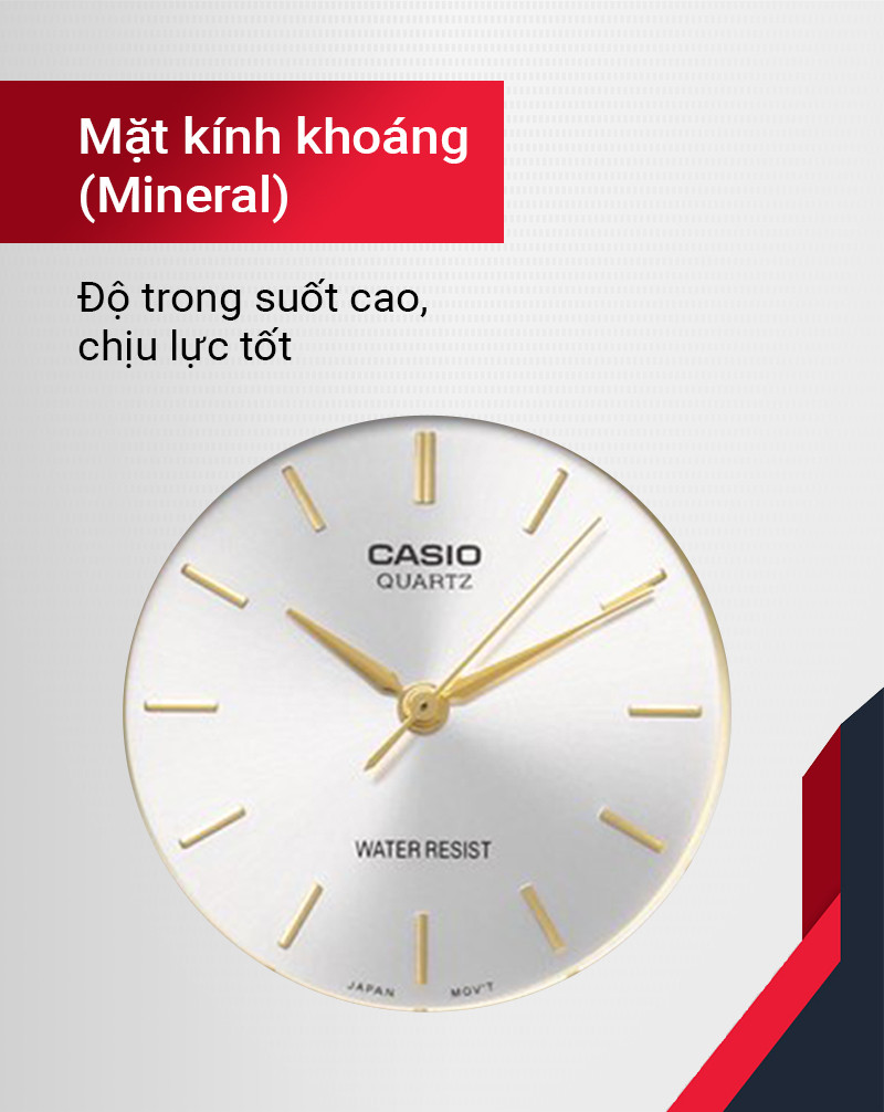 Đồng hồ Casio MTP-1095Q-7A với mặt kính khoáng bền bỉ