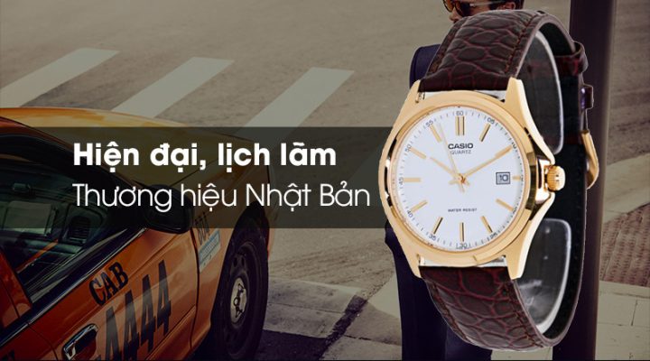 đồng hồ casio mtp 1183q 7adf nam với thiết kế dây da nâu cổ điển và mặt số trắng tinh tế