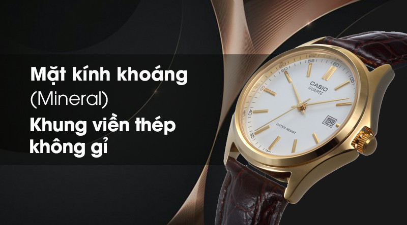 Cận cảnh mặt kính và khung viền của đồng hồ casio mtp 1183q 7adf thể hiện độ bền bỉ và khả năng chịu lực