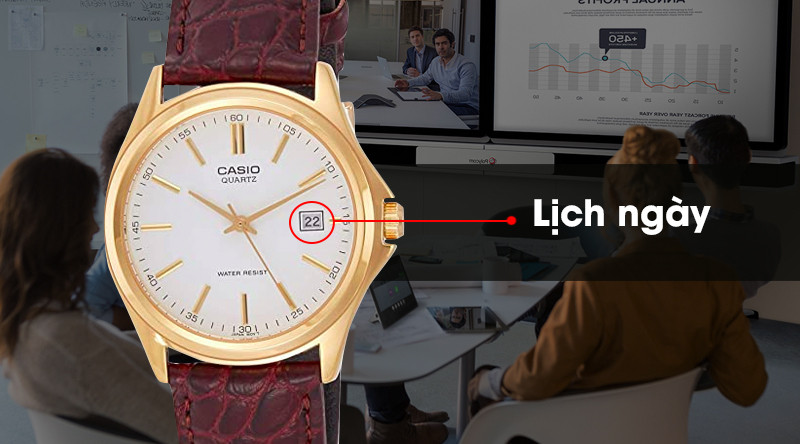 Mặt số đồng hồ casio mtp 1183q 7adf hiển thị ô lịch ngày tiện lợi, giúp dễ dàng theo dõi thời gian