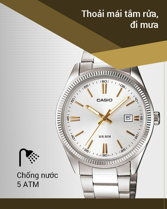 Khả năng chống nước 5 ATM của đồng hồ Casio MTP-1302D-7A2VDF