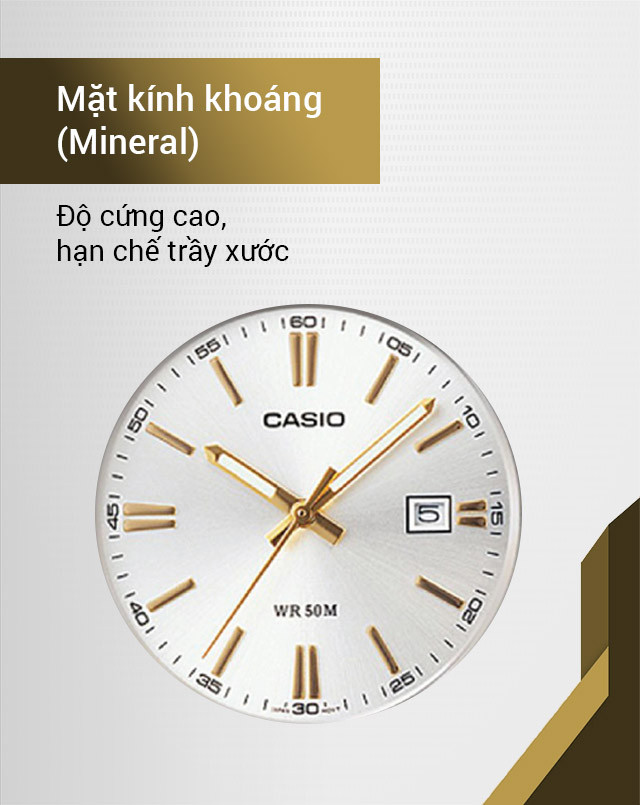 Mặt kính khoáng trong suốt của đồng hồ Casio MTP-1302D-7A2VDF