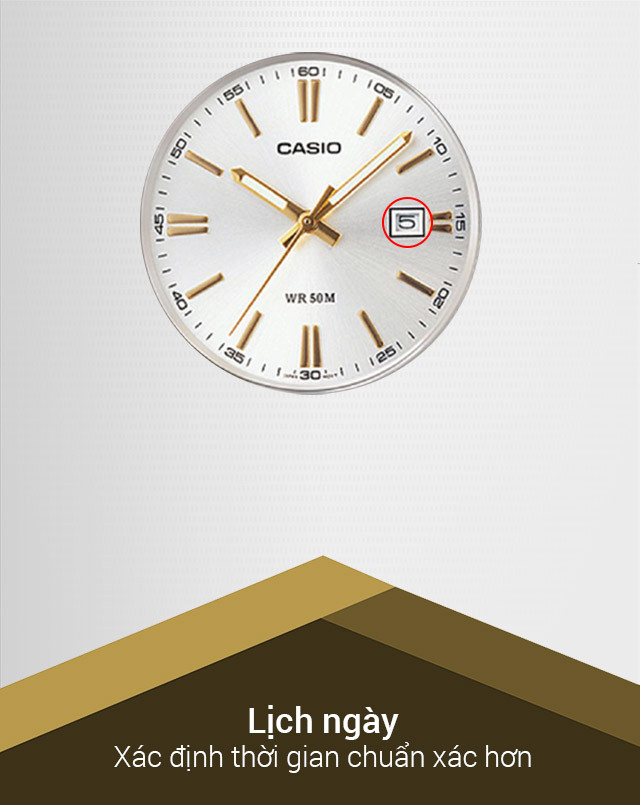 Ô lịch ngày tiện lợi trên đồng hồ Casio MTP-1302D-7A2VDF