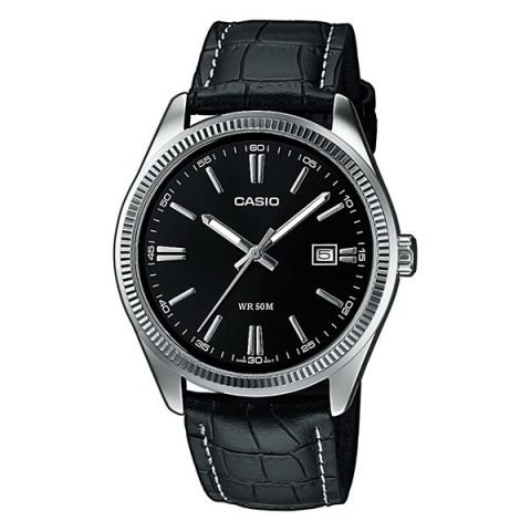 đồng hồ Casio MTP-1302L-1AVDF nam tính với dây da đen và mặt số đen