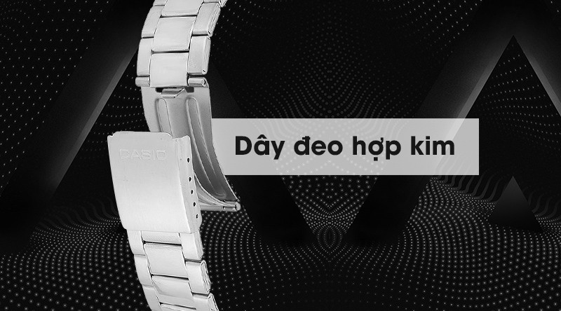 Dây đeo hợp kim sáng bóng của đồng hồ Casio MTP-1303D-1AVDF, mang lại vẻ lịch lãm